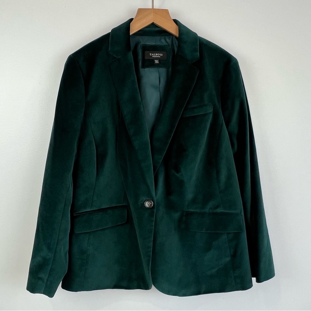 Talbots Emerald Green Velvet Blazer Jacket 20 W P (petite) Cotton formal office - Picture 1 of 12